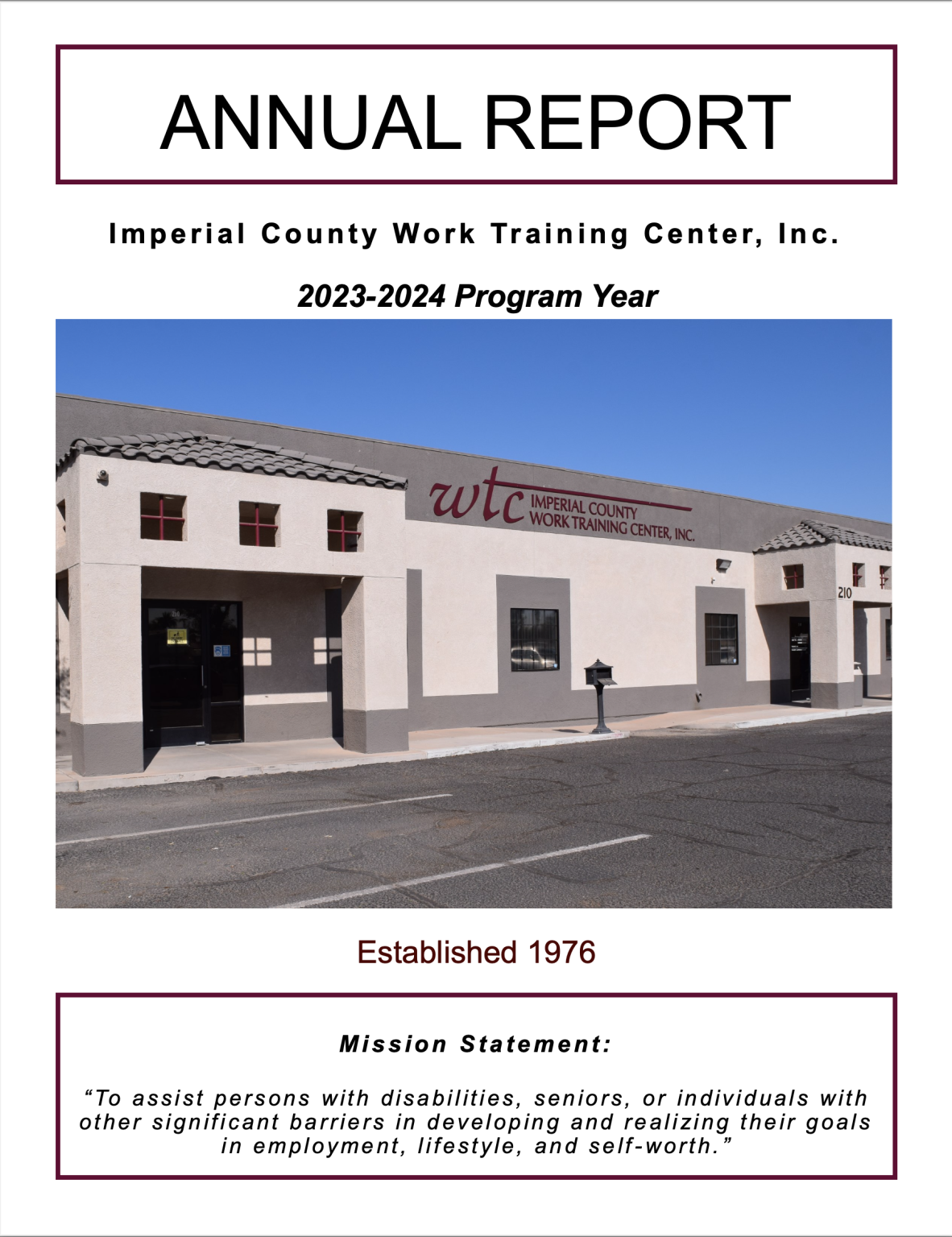 Annual Report Imperial County Work Training Center, Inc 2023-2024 Program Year